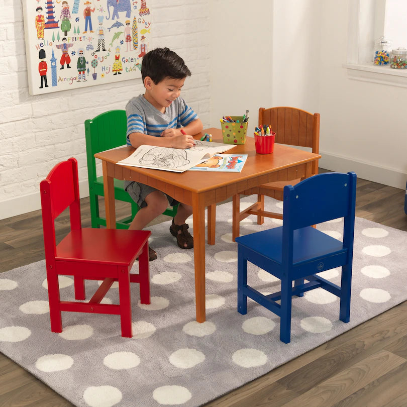 NANTUCKET HONEY TABLE & 4 PRIMARY CHAIRS
